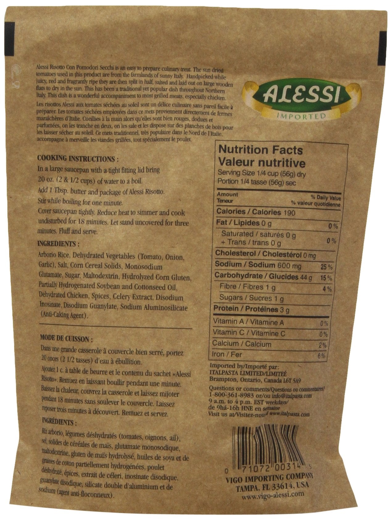 Alessi Arborio Rice with Sun Dried Tomatoes, 8 oz