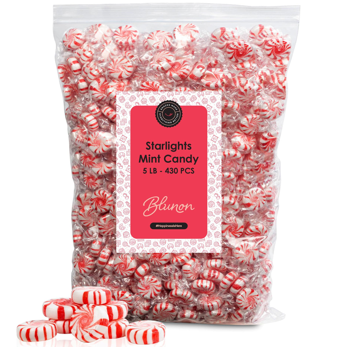 Peppermint Candy Starlight Mints - 5 Pounds Bulk Individually Wrapped - Classic Holiday Candies - 430 Pieces