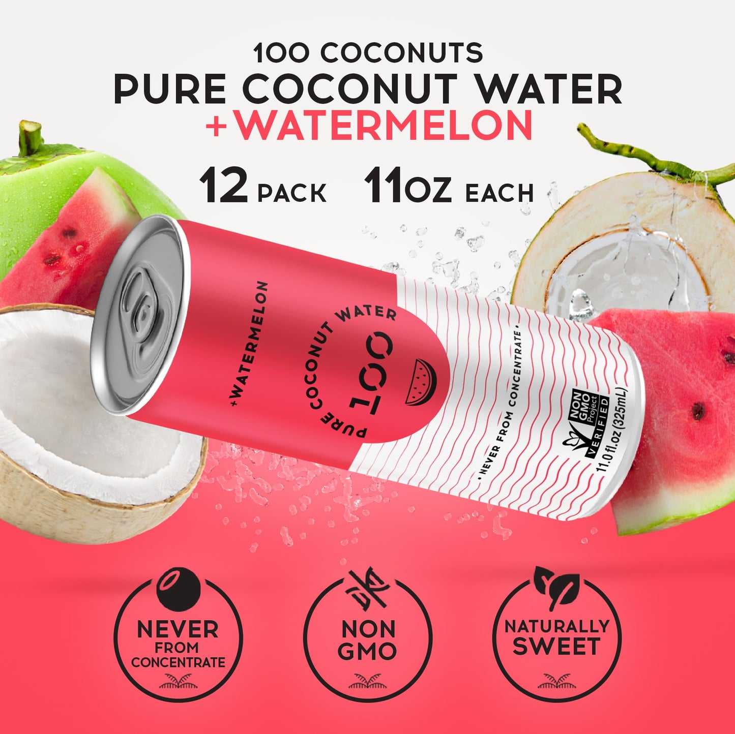 PURE COCONUT WATER 100 Pure Coconut Water - Low Calorie, Naturally Sweet, Non-GMO - 11 Fl Oz, Pack of 12