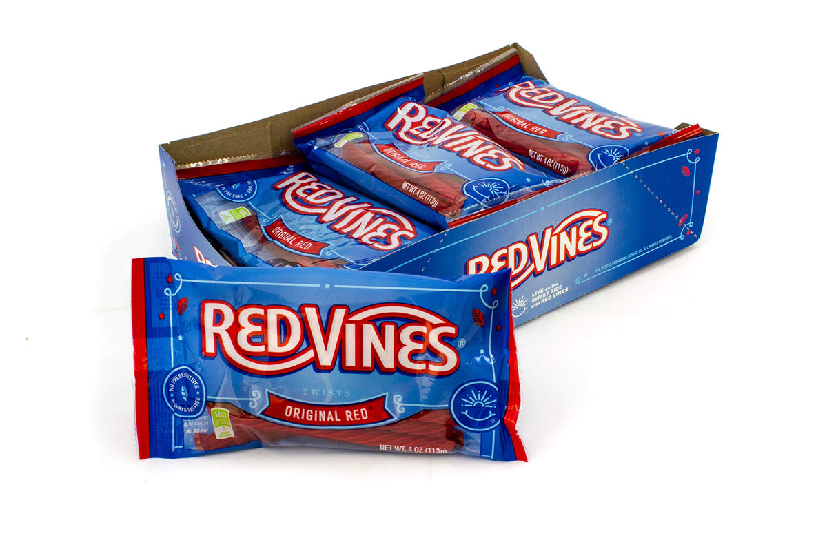 Red Vines Licorice Twists, Original Red Flavor, 4Oz Bag (12 Pack), Soft & Chewy Candy