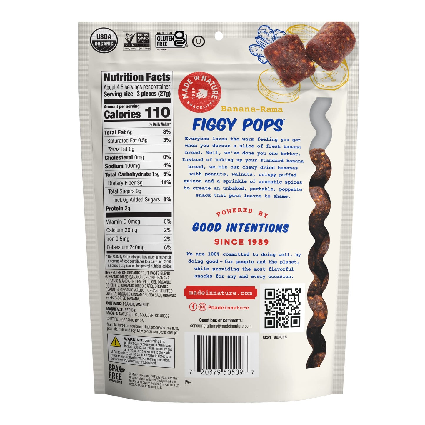 Made In Nature Organic Figgy Pops, Banana Nut Butter, Non-GMO, Gluten Free, Vegan, 4.2 Ounce (Pack of 6)