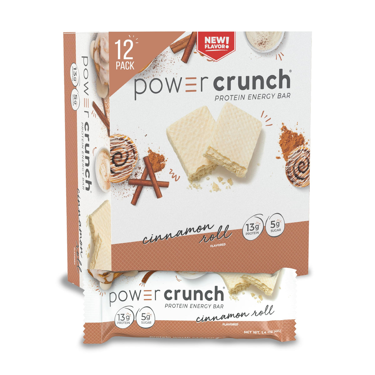 Power Crunch Protein Wafer Bars, High Protein Snacks With Delicious Taste, Cinnamon Roll, 1.4 Ounce (12 Count)