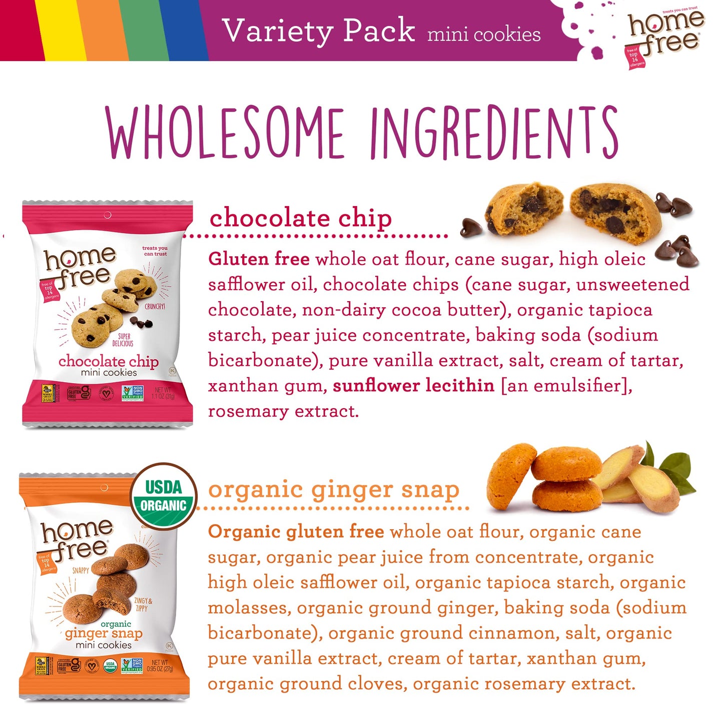 Homefree Mini Cookies Variety Pack, Gluten Free, Nut Free, Vegan, Cookie Snack Packs, School Safe and Allergy Friendly Snack (Pa