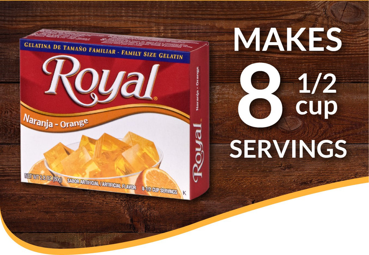 Royal Bilingual Gelatin, Fat Free Dessert Mix, Orange (12 - 2.8 Oz Boxes)