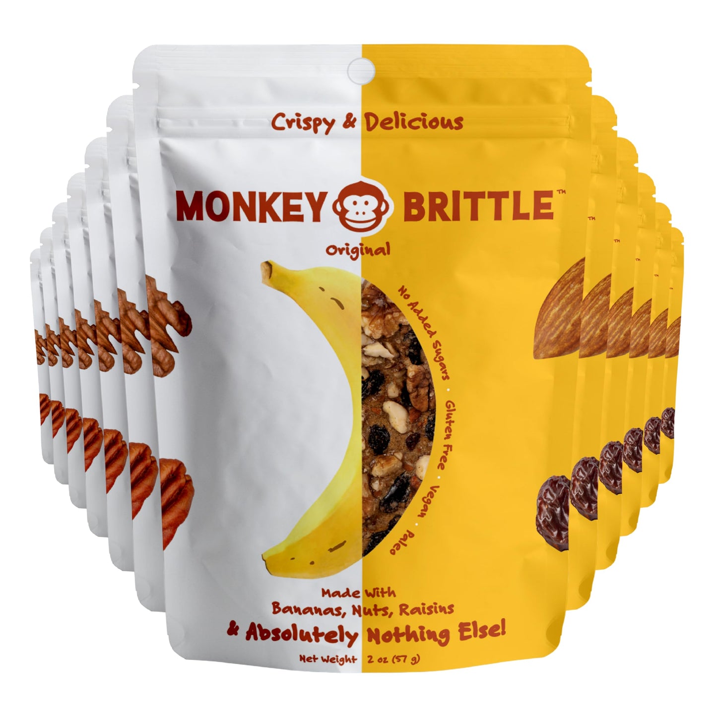 Monkey Brittle Vegan & Gluten-Free Snacks, Crispy Plant-Based Treats, 2 Ounce (Pack of 12)