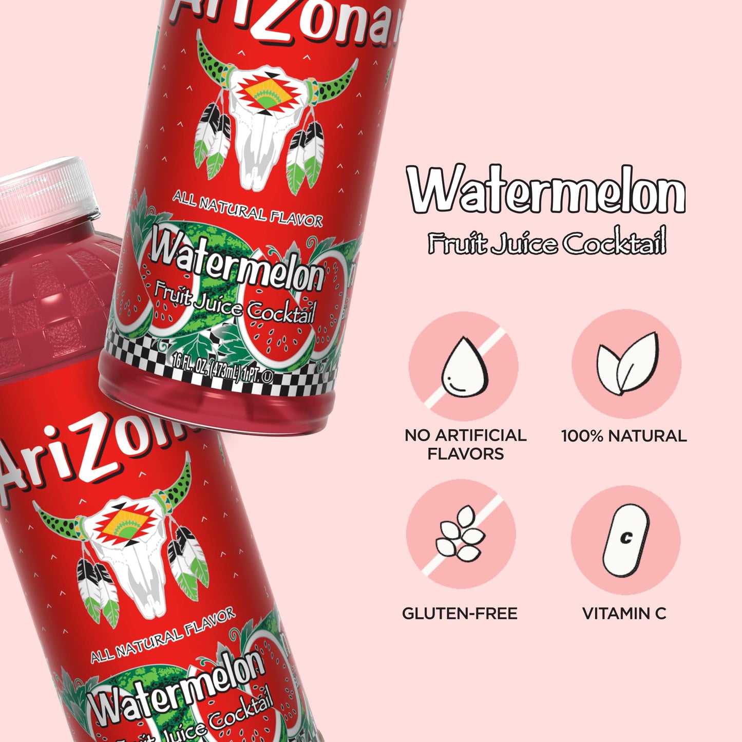 AriZona Watermelon - Fruit Juice Cocktail - 16 Fl Oz (Pack of 12)