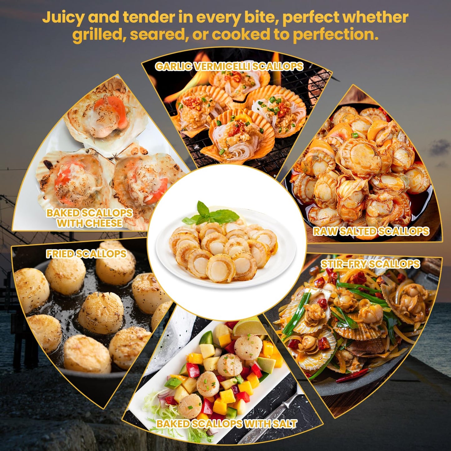 Oceanzen:Premium Frozen Seafood Premium 10 To 20 Count Per Pound Dry Sea Scallops(8 Lb)