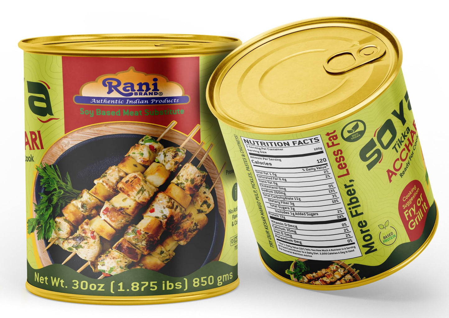 Rani Soya Tikka Achari 30Oz (1.875Lbs) 850G, Pack Of 2, Ready For Cook ~ Easy Open Lid | All Natural | Vegan | No Colors | Non-G