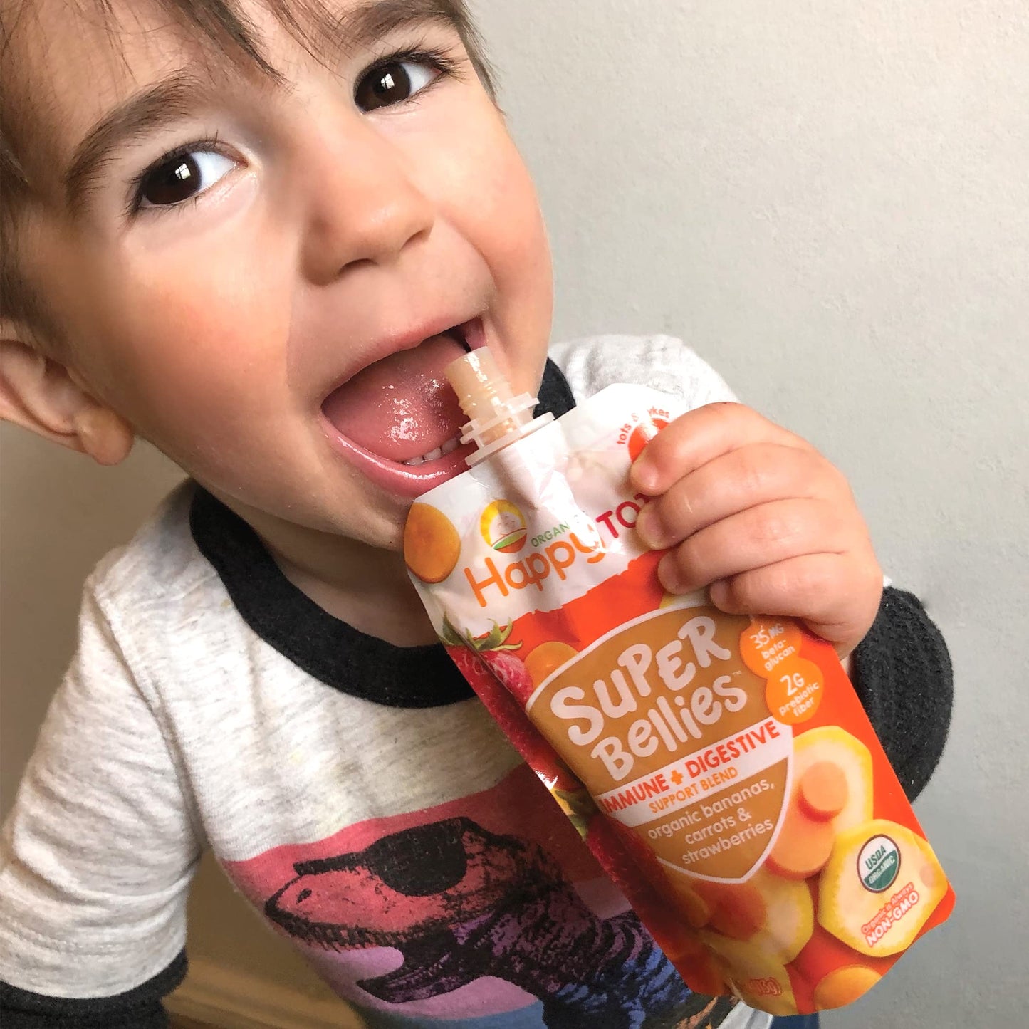 Happytot Organics Stage 4 Baby Food Pouches, Gluten Free, Vegan Snack, Super Bellies, Fruit & Veggie Puree, Banana, Carrot & Strawberry 4 Ounce (Pack Of 16)