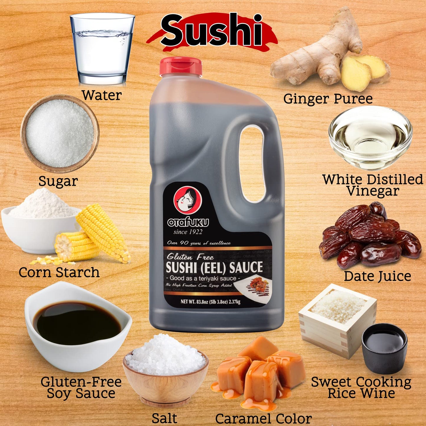 Otafuku Gluten Free Eel Sauce - Japanese Unagi Sauce for Sushi, 83.8 Oz (1/2 Gallon) - Perfect for Rolls, Sashimi, Rice, and P