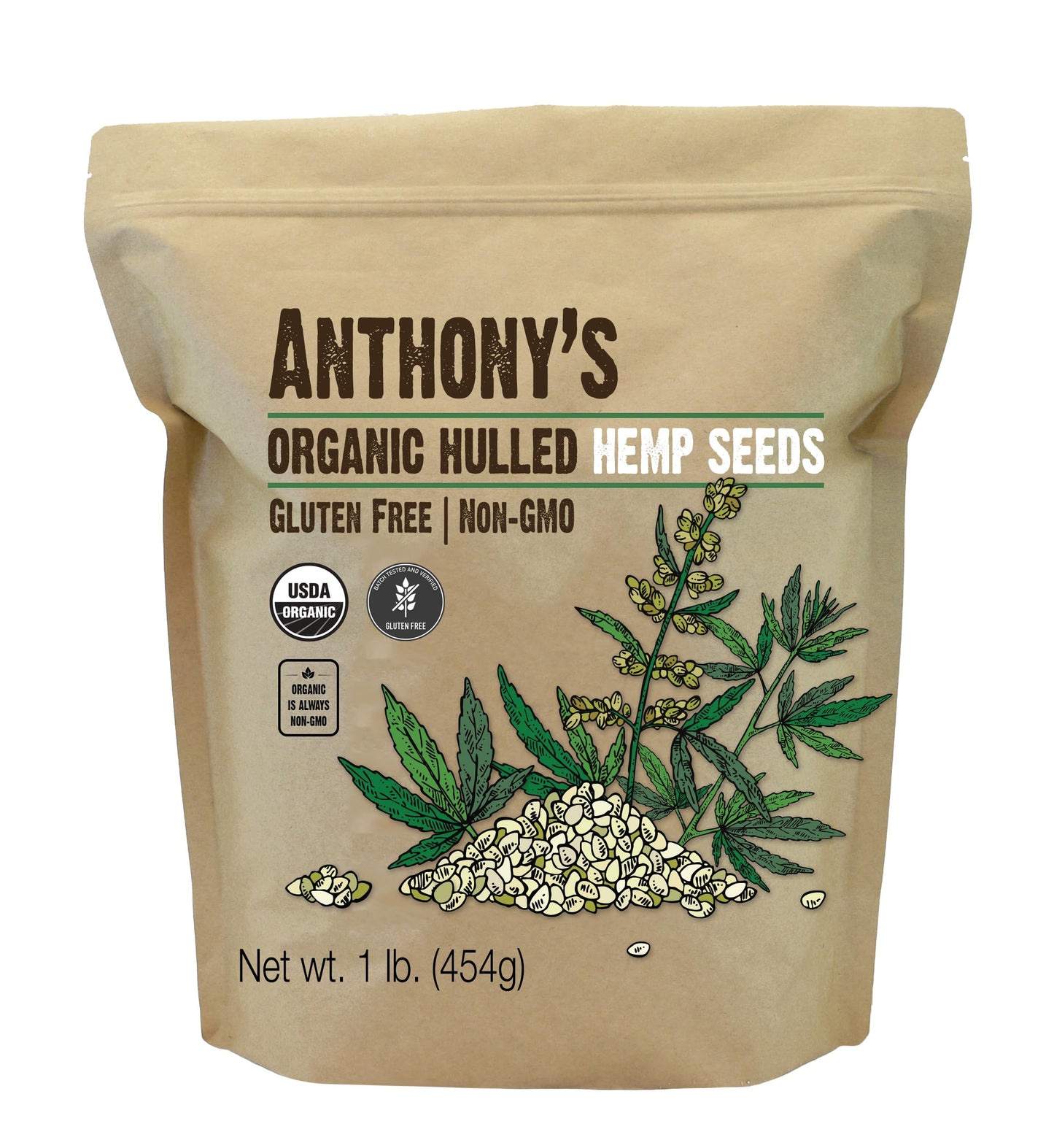 Organic Hulled Hemp Seeds, 1lb, Hemp Hearts, Gluten Free, Non-GMO, Vegan