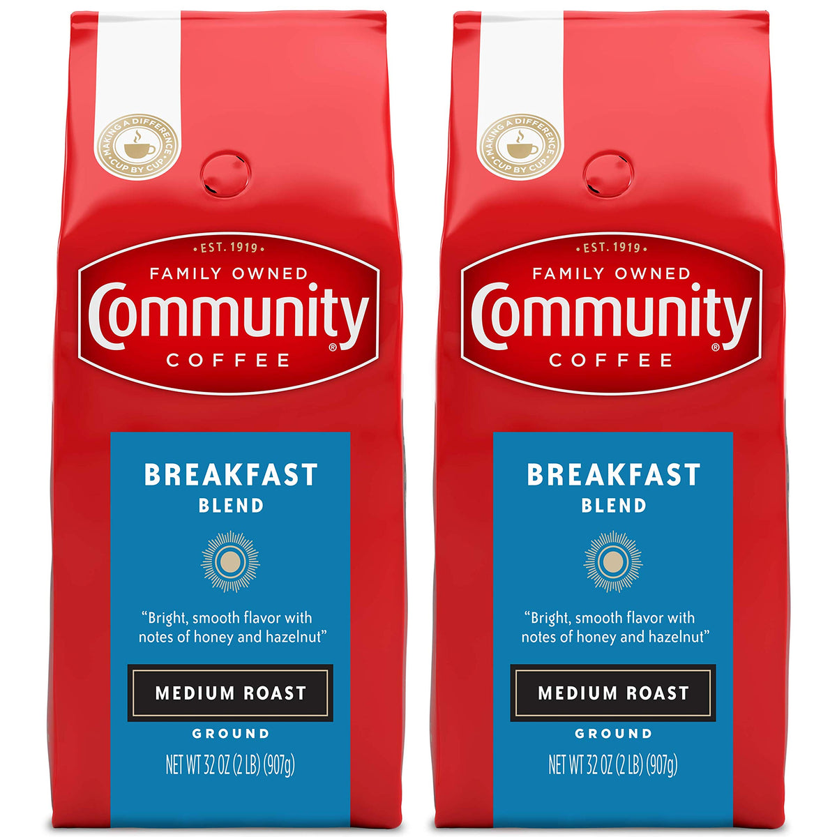 Community Coffee Breakfast Blend Ground Coffee, Medium Roast, 32 Ounce (Pack Of 2)