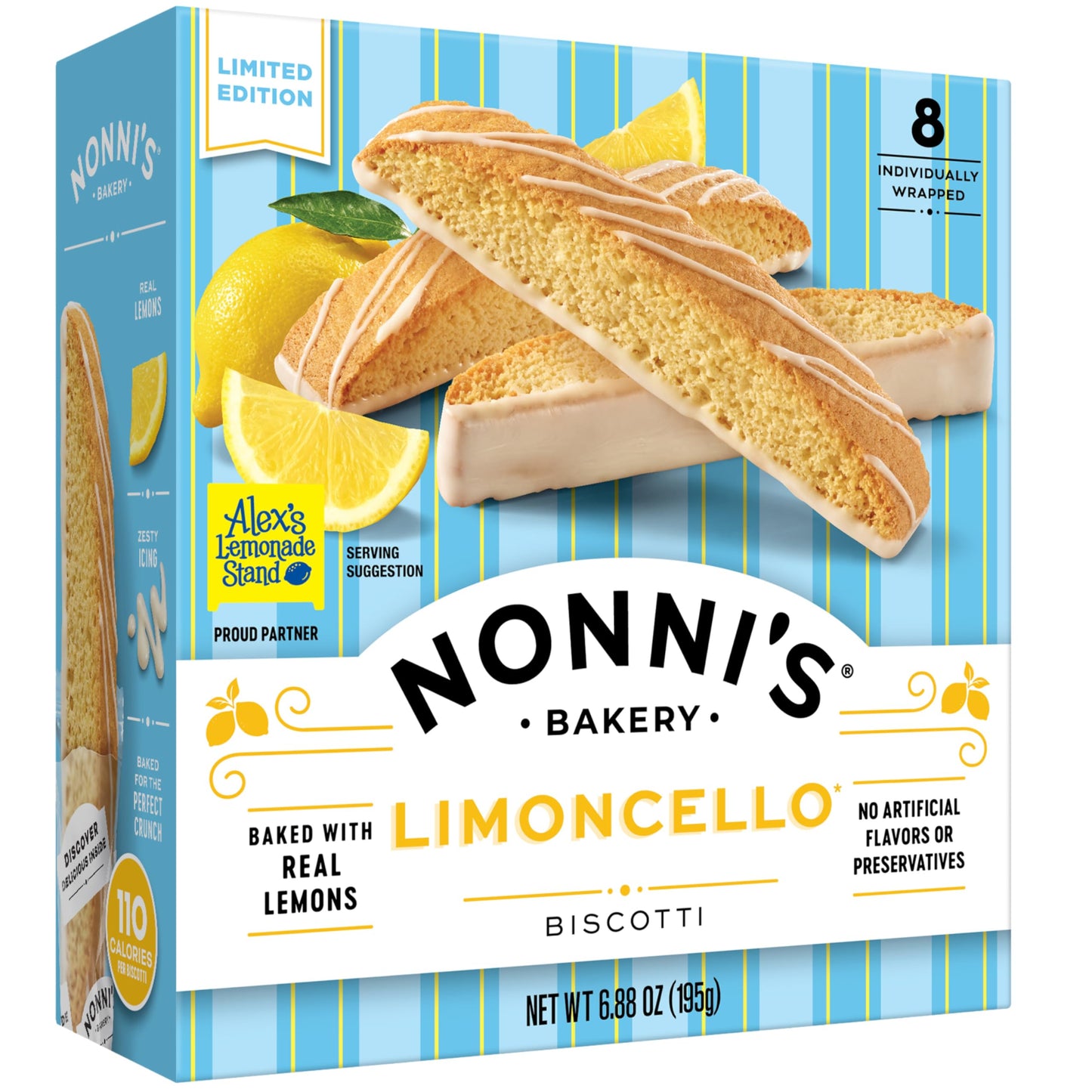 Nonnis Limoncello Biscotti Italian Cookies - Zesty Lemon Cookies - Biscotti Individually Wrapped Cookies - Limoncello Italian B