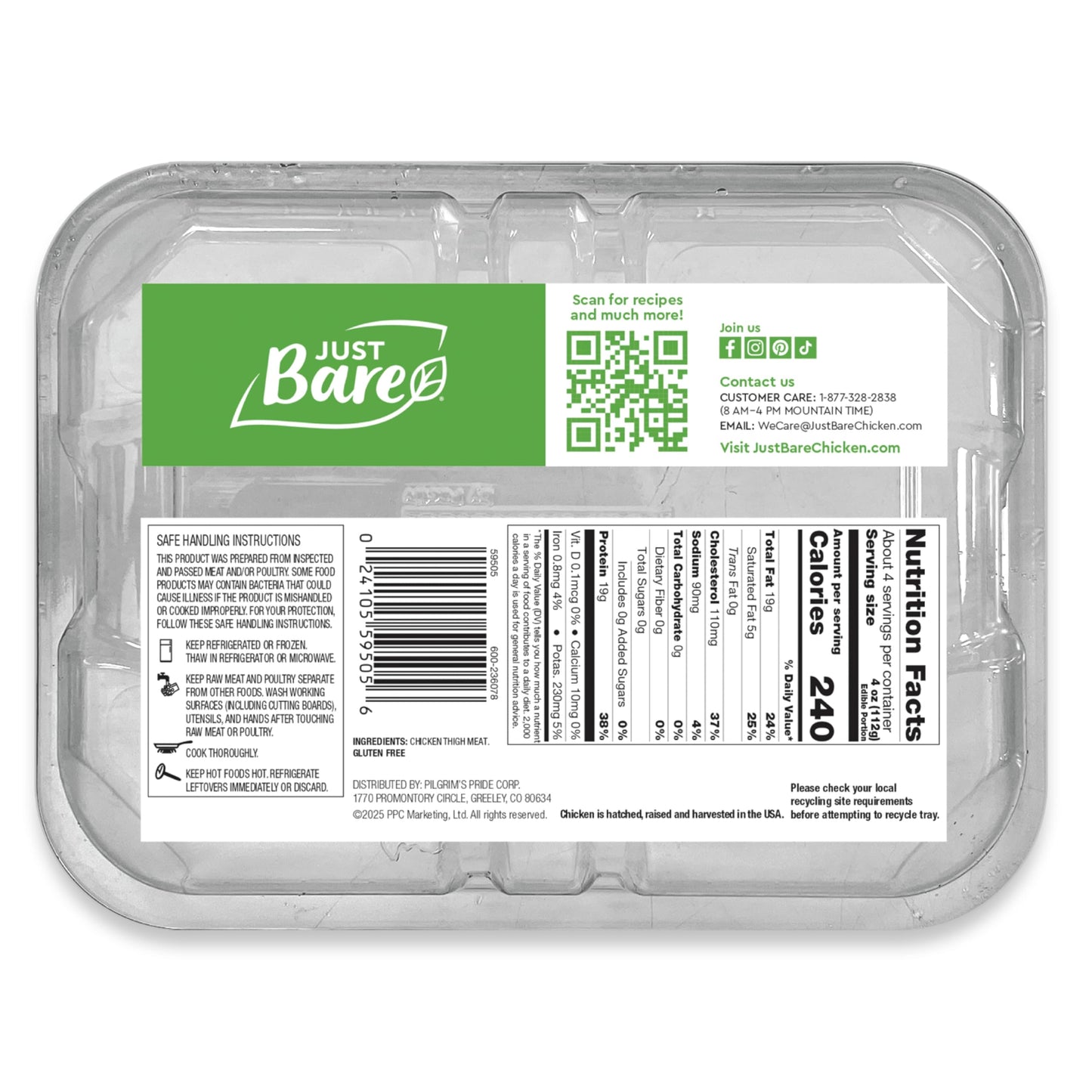 Just Bare Natural Fresh Chicken Thighs | No Antibiotics Ever | Bone-In | 1.25 LB