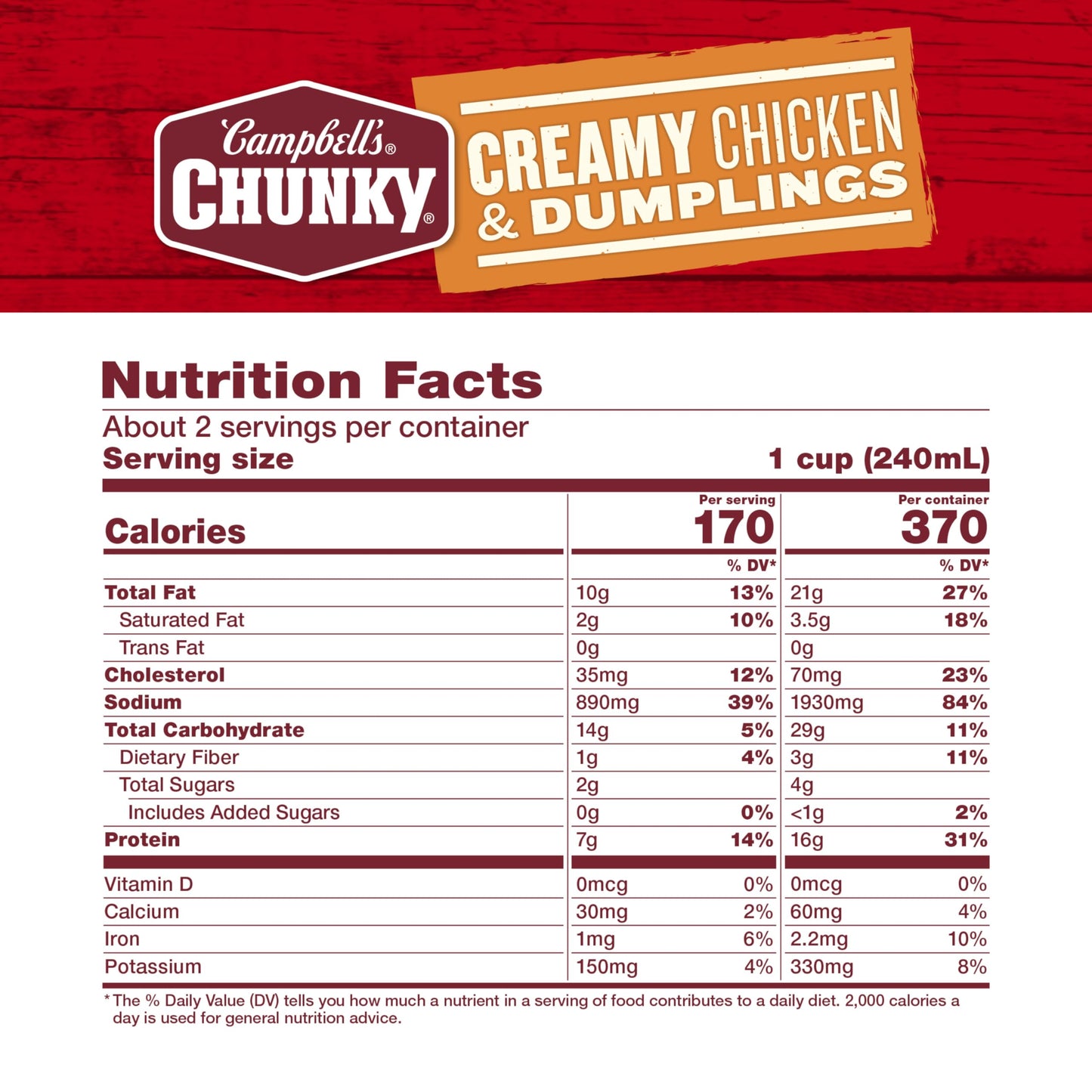Campbell s Chunky Soup, Creamy Chicken and Dumplings Soup, 18.8 Oz Can (Case of 12)