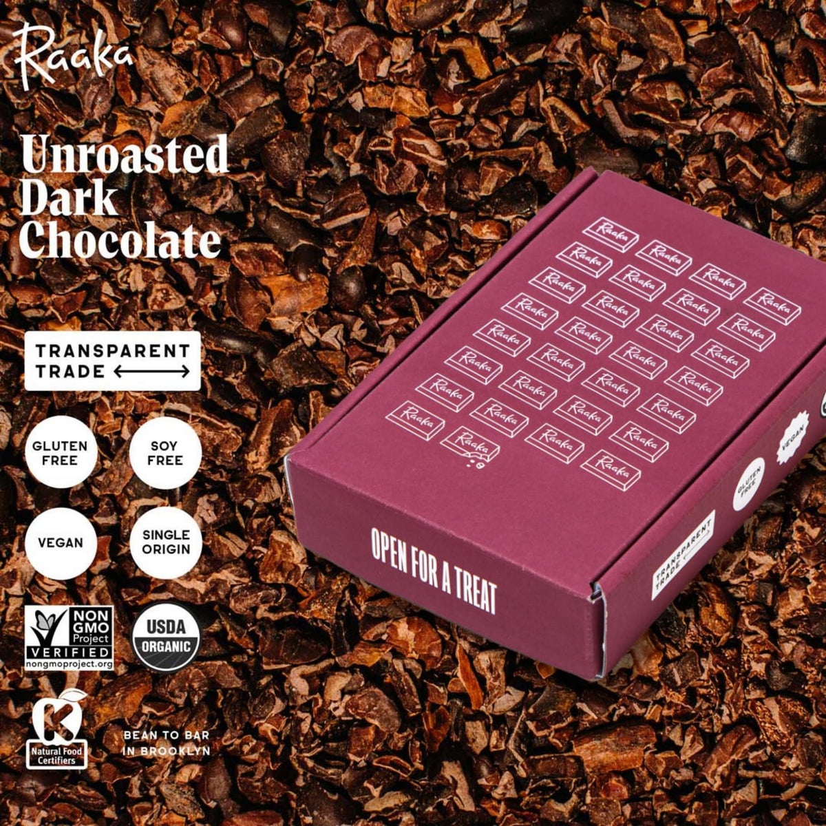 Raaka Pink Sea Salt Chocolate Gift Box | 71% Cacao Dark Chocolate | Organic, Vegan, Gluten Free | Box of 30 Individually Wrapped