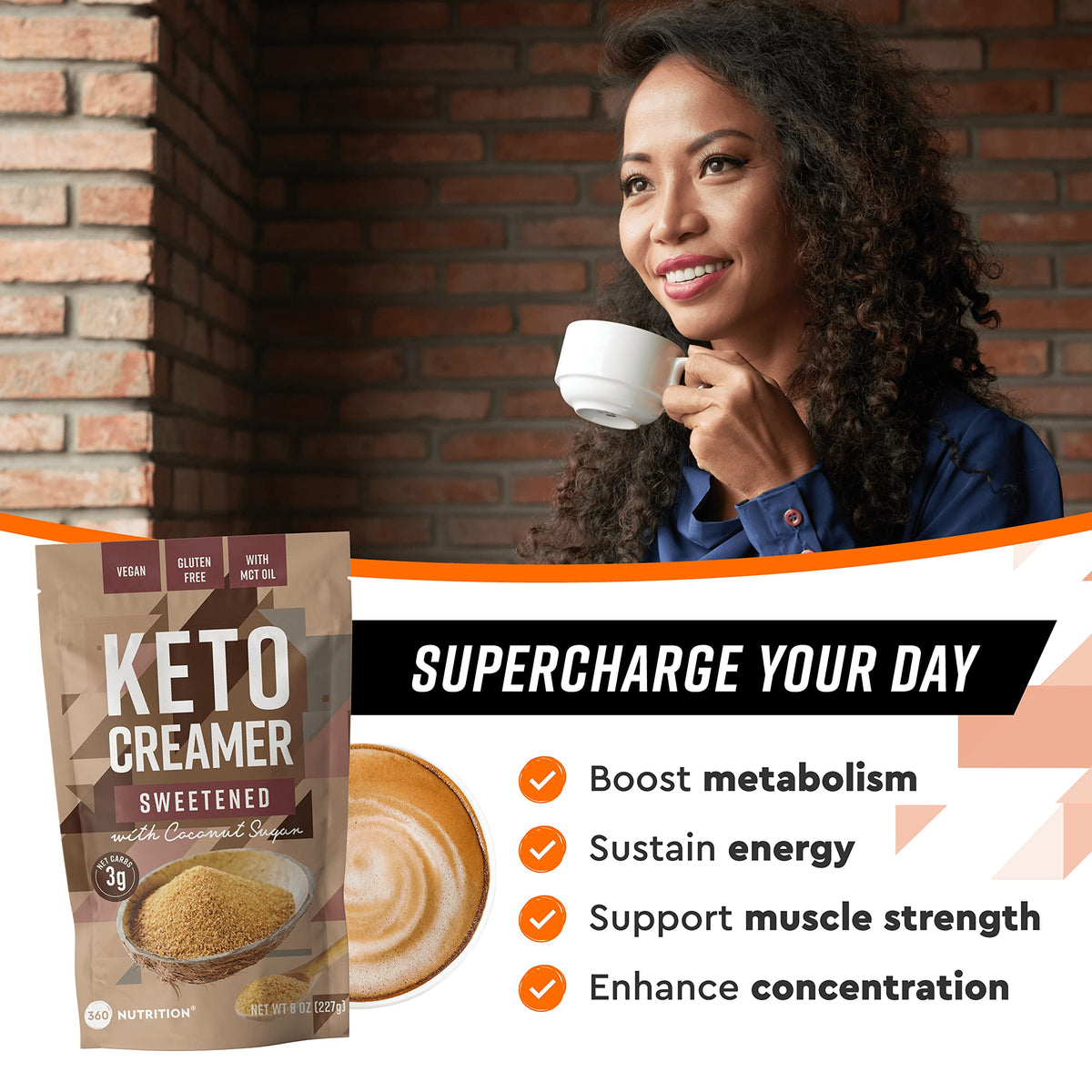 360 Nutrition Keto Coffee Creamer With Mct Oil Powder, Gluten Free, Vegan, Sweetened With Coconut Sugar, Low Carb Non Dairy Crea