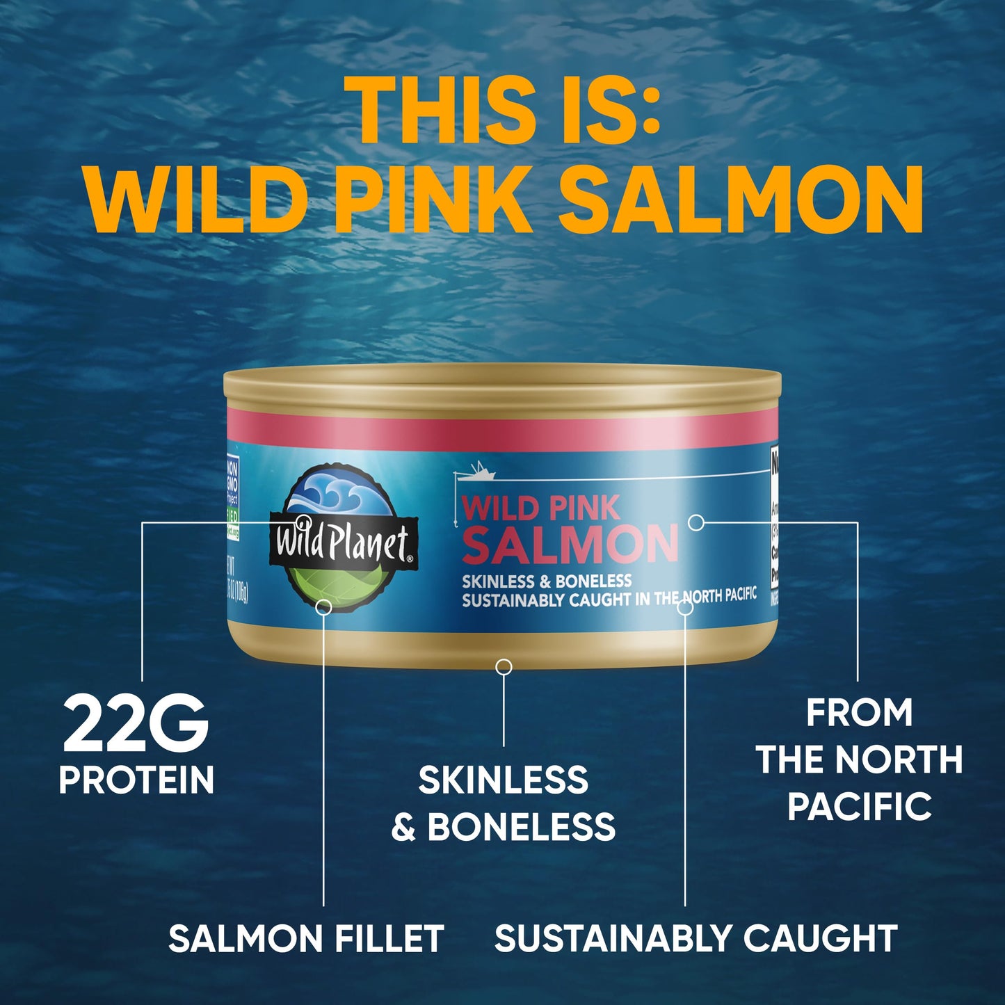 Wild Planet Wild Pink Salmon Boneless & Skinless, Tinned Fish, Canned Salmon, Sustainably Caught, Non-GMO, Kosher, Keto and Pale