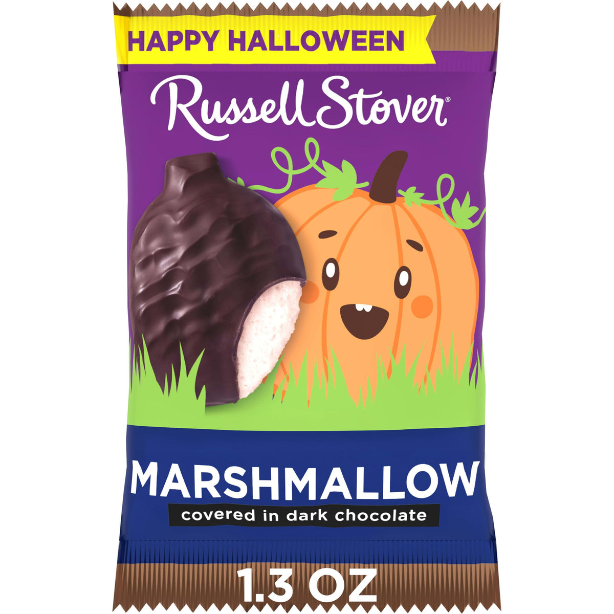 RUSSELL STOVER Halloween Dark Chocolate Marshmallow Pumpkin, 1.3 oz. (Pack of 18) - Bulk Halloween Candy