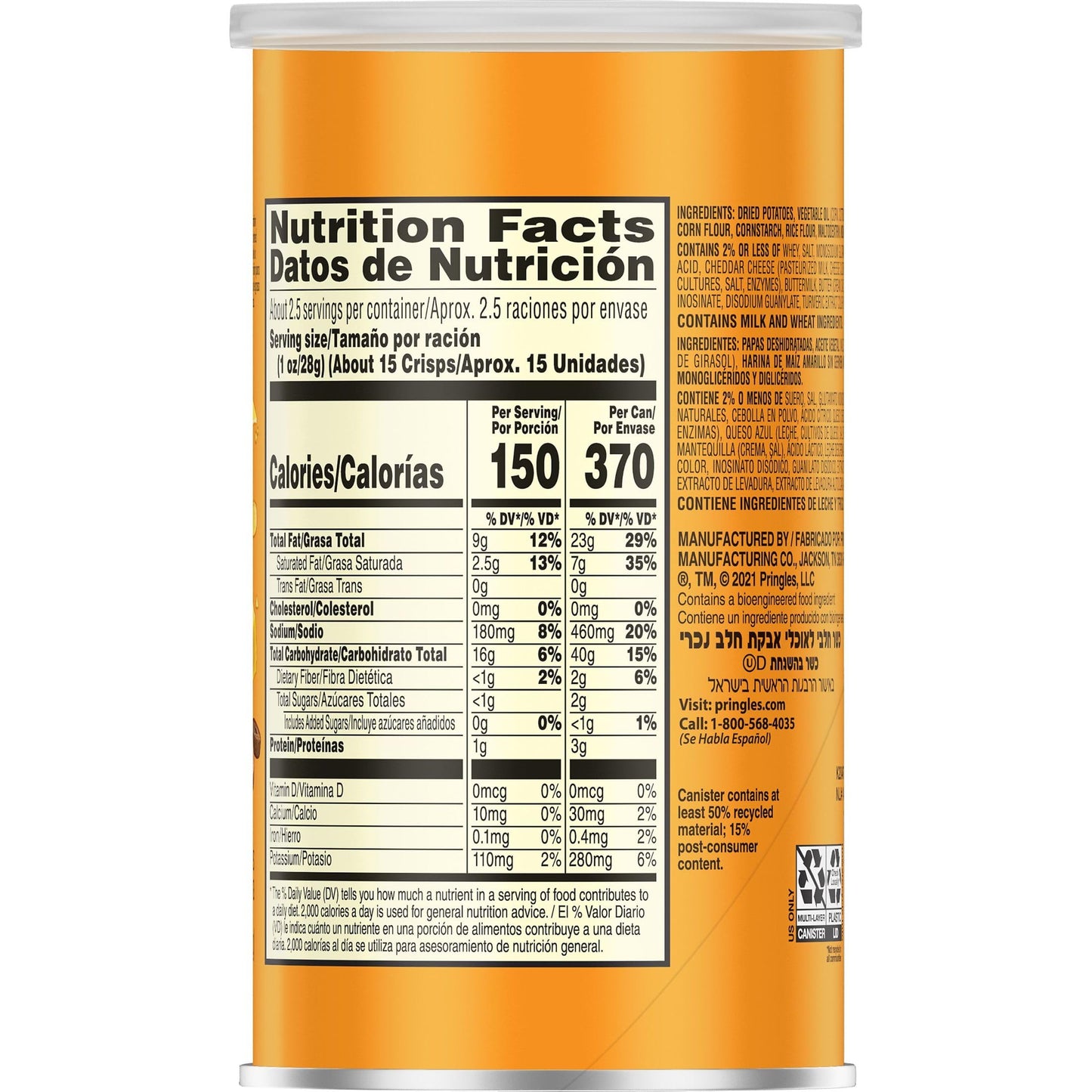 Pringles Potato Crisps Chips, Cheddar Cheese 2.5oz (12 Count)