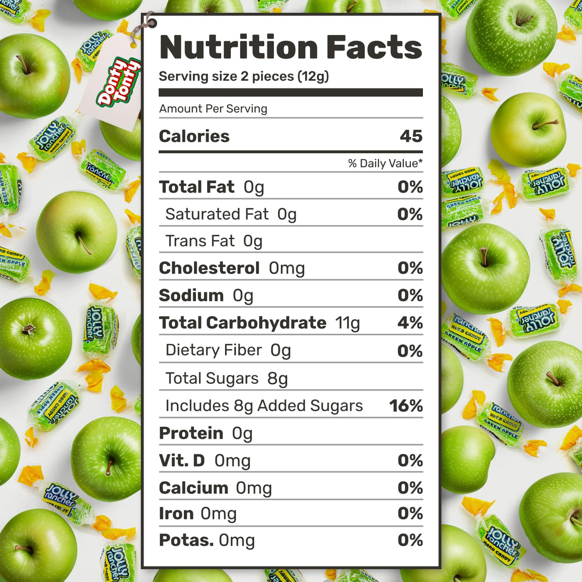 Hard Candy GREEN APPLE Original Flavor 2 lb - Bulk Assorted Twists Display Bag, Individually Wrapped (148 Pieces)