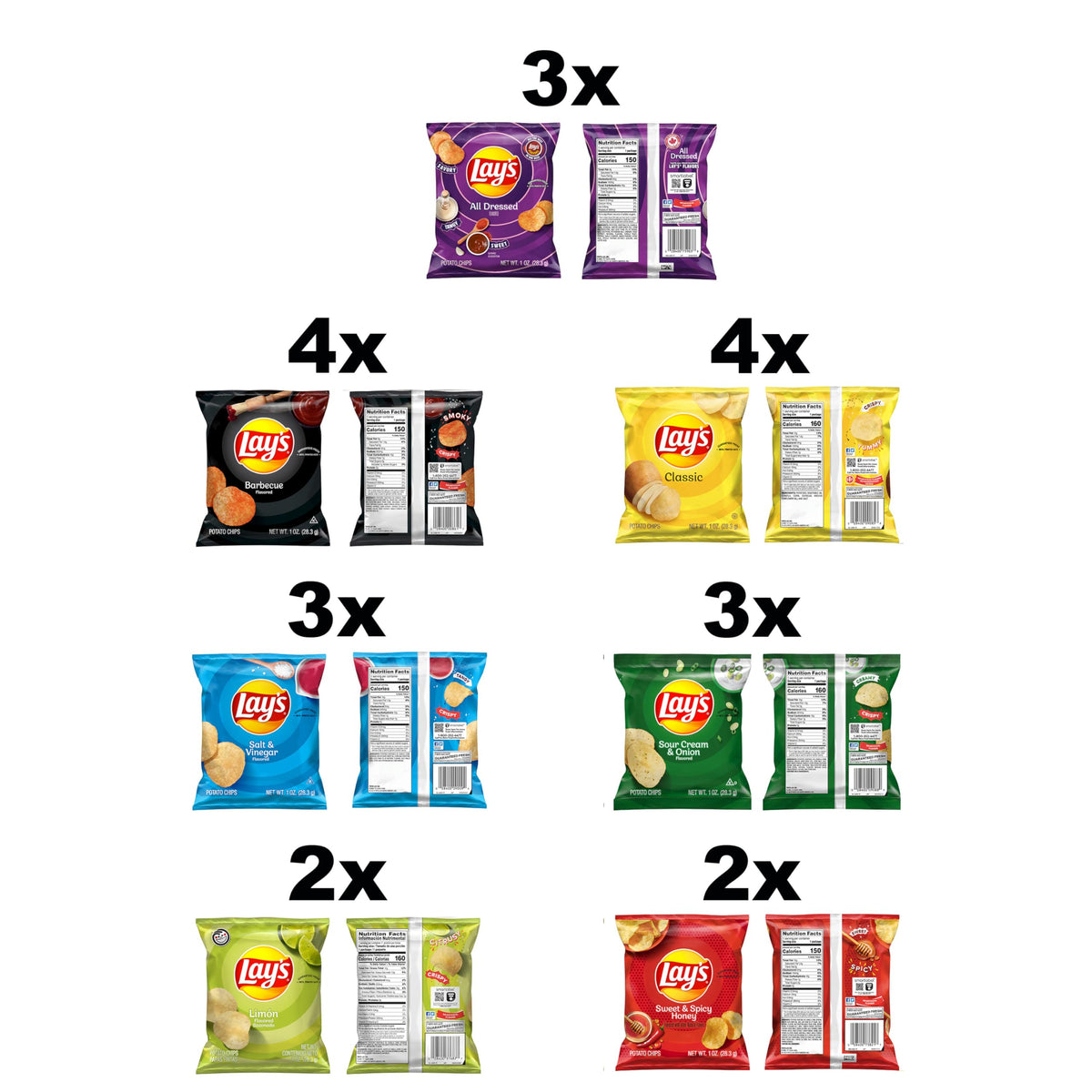 Lays Potato Chips Variety Pack, 1 oz Bags, (21 Pack) (Packaging and Formula May Vary)