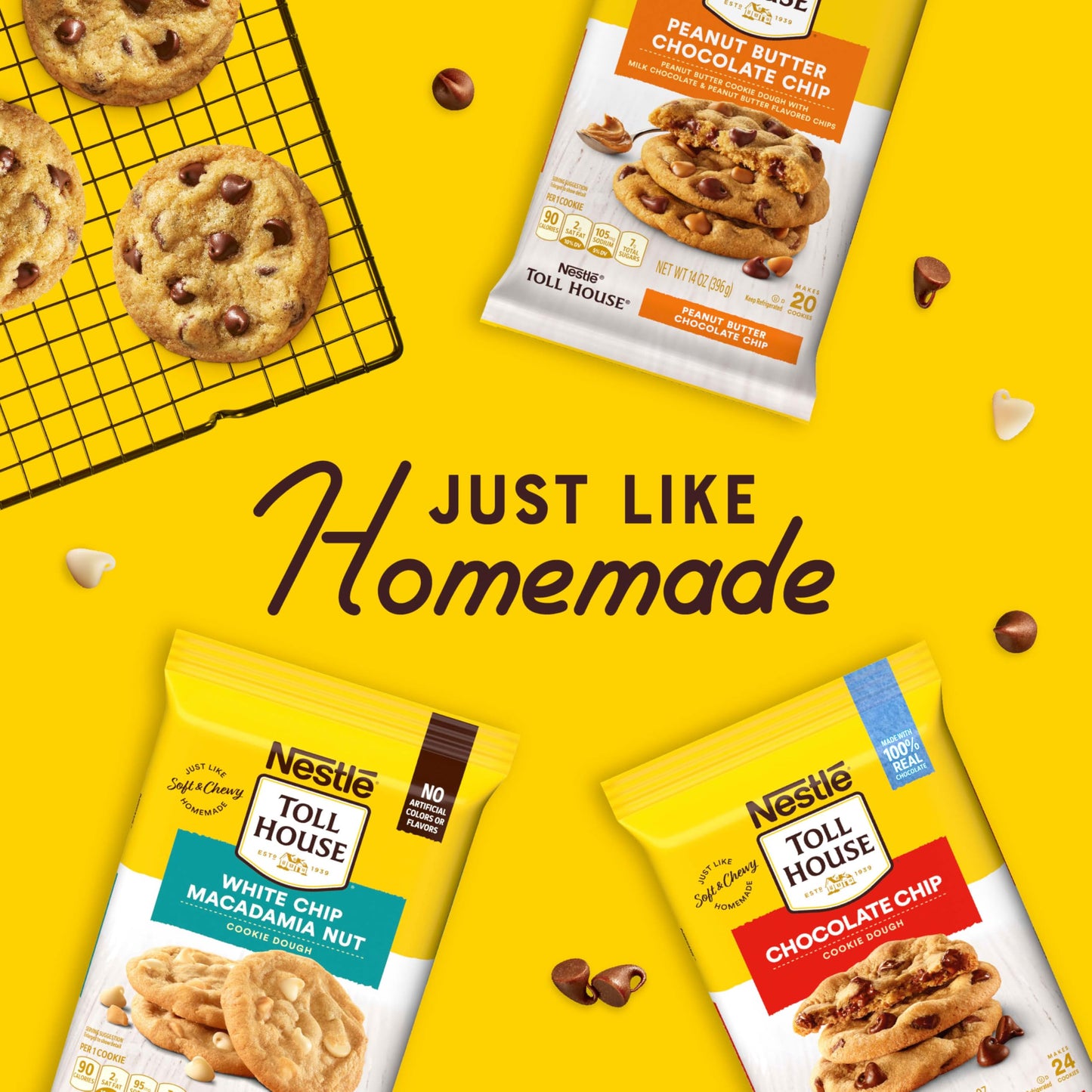 Nestle Toll House Chocolate Chip Cookie Dough with 100% Real Chocolate Chips - 2 Dozen Ready To Bake Just Like Homemade Chocolat