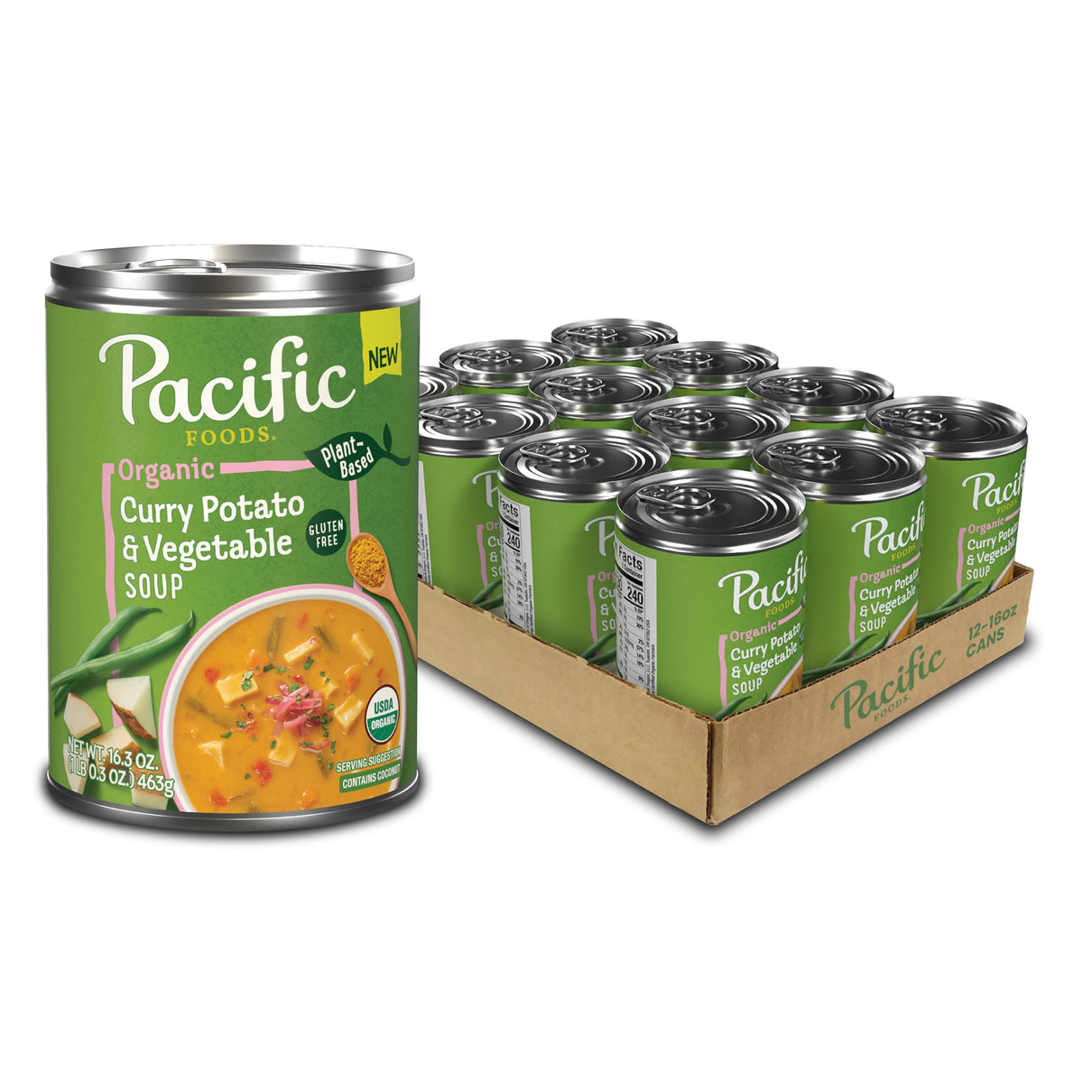 Pacific Foods Organic Curry Potato and Vegetable Soup, 16.3 oz Can (12 Pack)