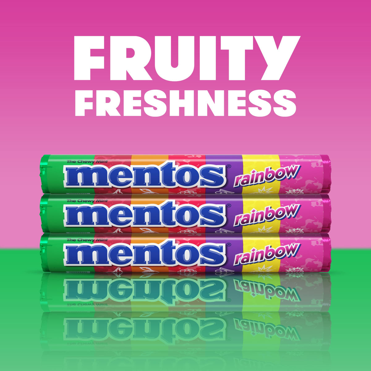 Mentos Chewy Mint Candy Roll, Rainbow, Non Melting, Party, 14 Pieces (Bulk Pack Of 15)