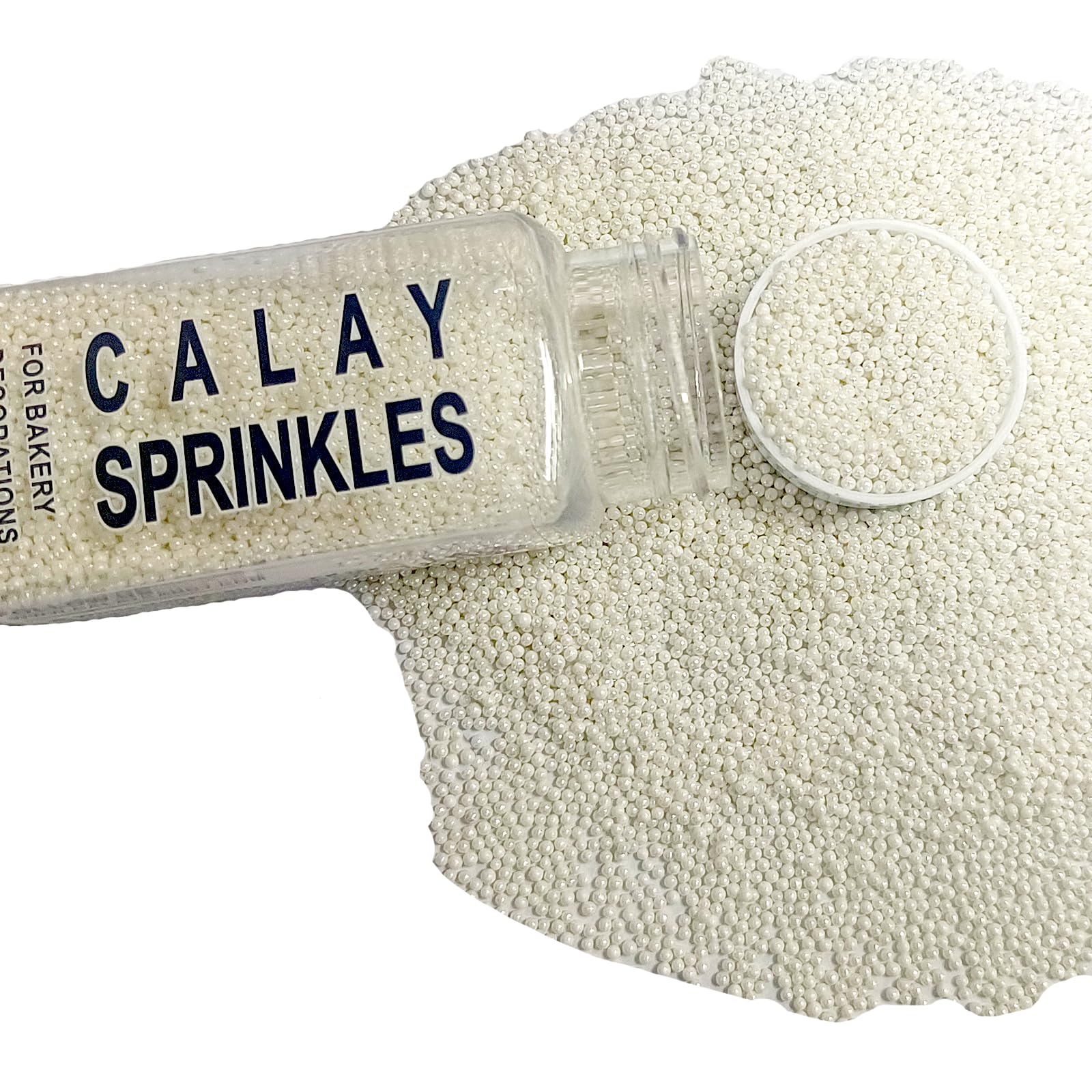 Homipooty Nonpareils Sprinkles Edible White Pearl Sugar 110g 2mm Mini Pearls for Cake Decoration and Cupcake Toppers