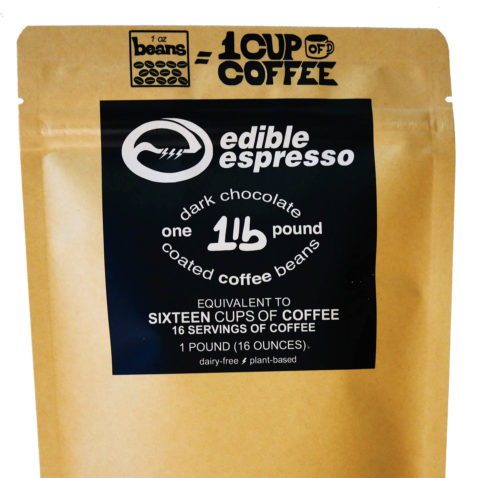 Edible Espresso Dark Chocolate Covered Coffee Beans, 150mg Caffeine, Plant-Based, Dairy-Free, 16 Ounce (Pack of 1)