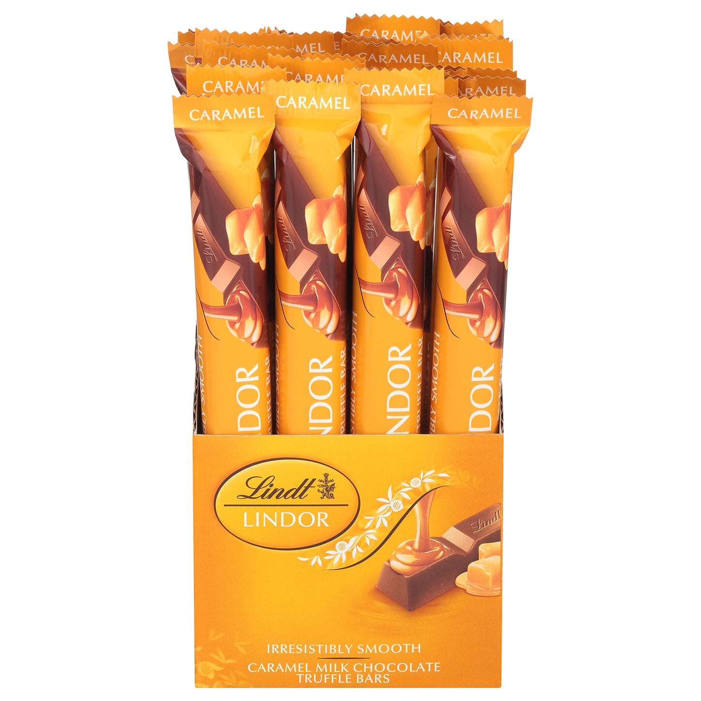 Lindt Lindor Caramel Milk Chocolate Truffle Bar, Milk Chocolate Candy With Smooth, Melting Truffle Center, 1.3 Oz. (24 Pack)