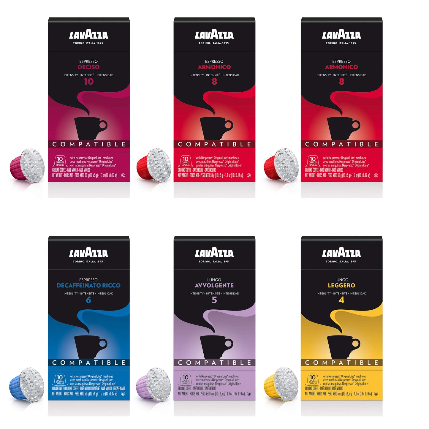 Lavazza Espresso Coffee Variety Pack compact pieces for Nespresso Original Machines, 120 Count, 10 Count (Pack of 12)