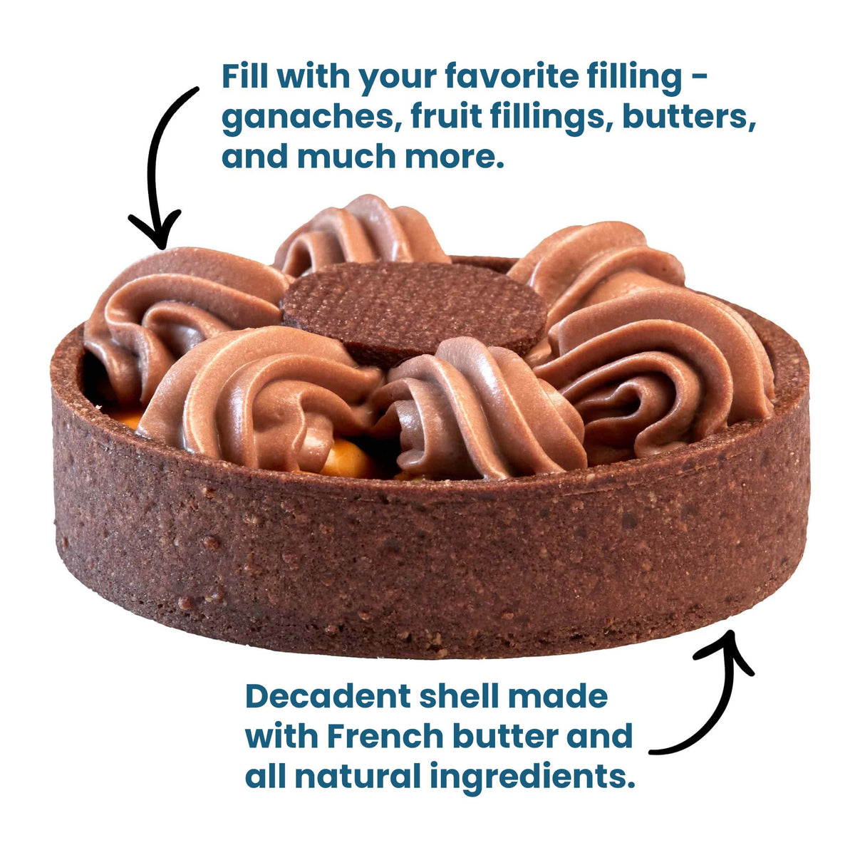 Cambie Round Chocolate Medium Tart Shells, 2.17 in Diameter, French Style Cocoa Tarts with Dark Chocolate Coating (Pack of 40)