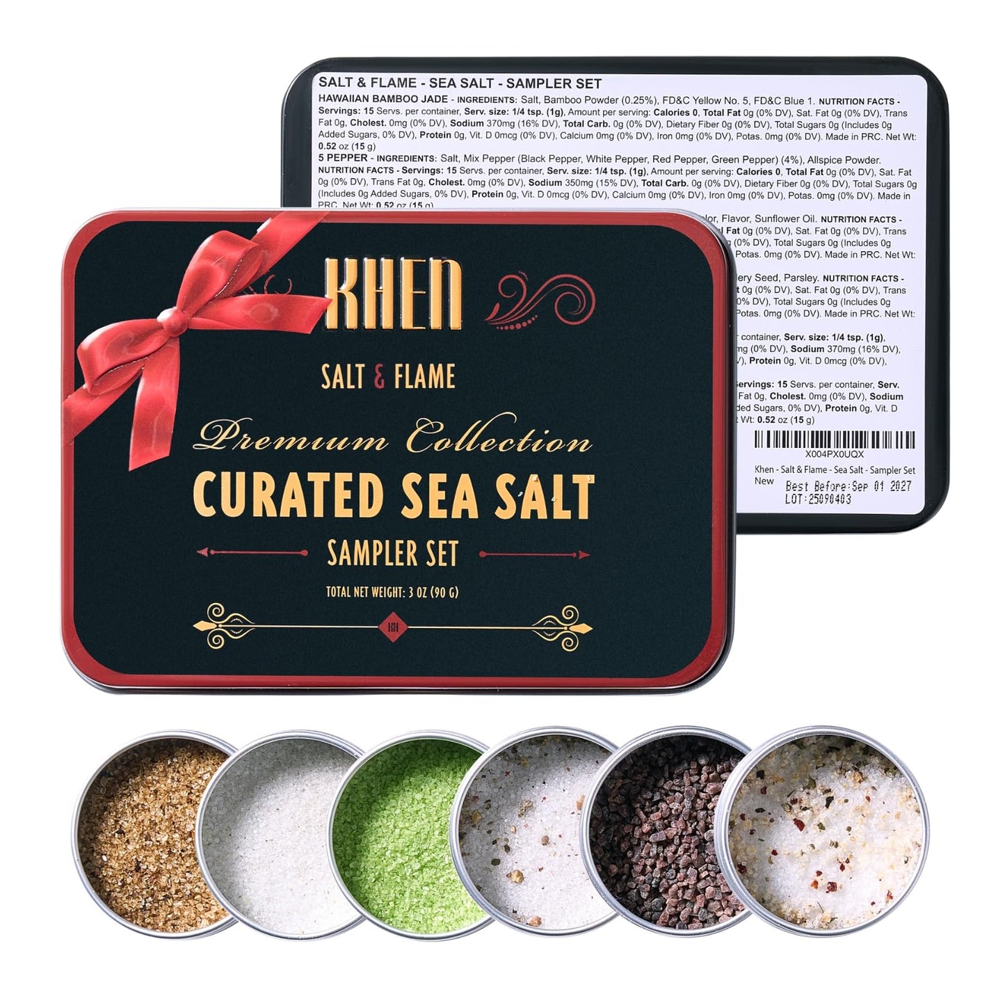 Curated Sea Salt Gift Set Of 6 - Gourmet Chefs Collection Finishing Seasoning Variety Pack - Tin Gift Box | Sampler Cooking  Grilling & Baking | Assorted Natural Blends Foodies & Special Occasions