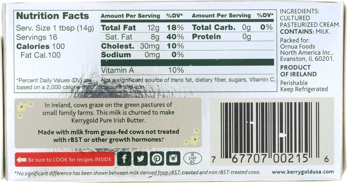 Kerrygold Unsalted Butter Sticks, 8 Ounce (Pack Of 20)