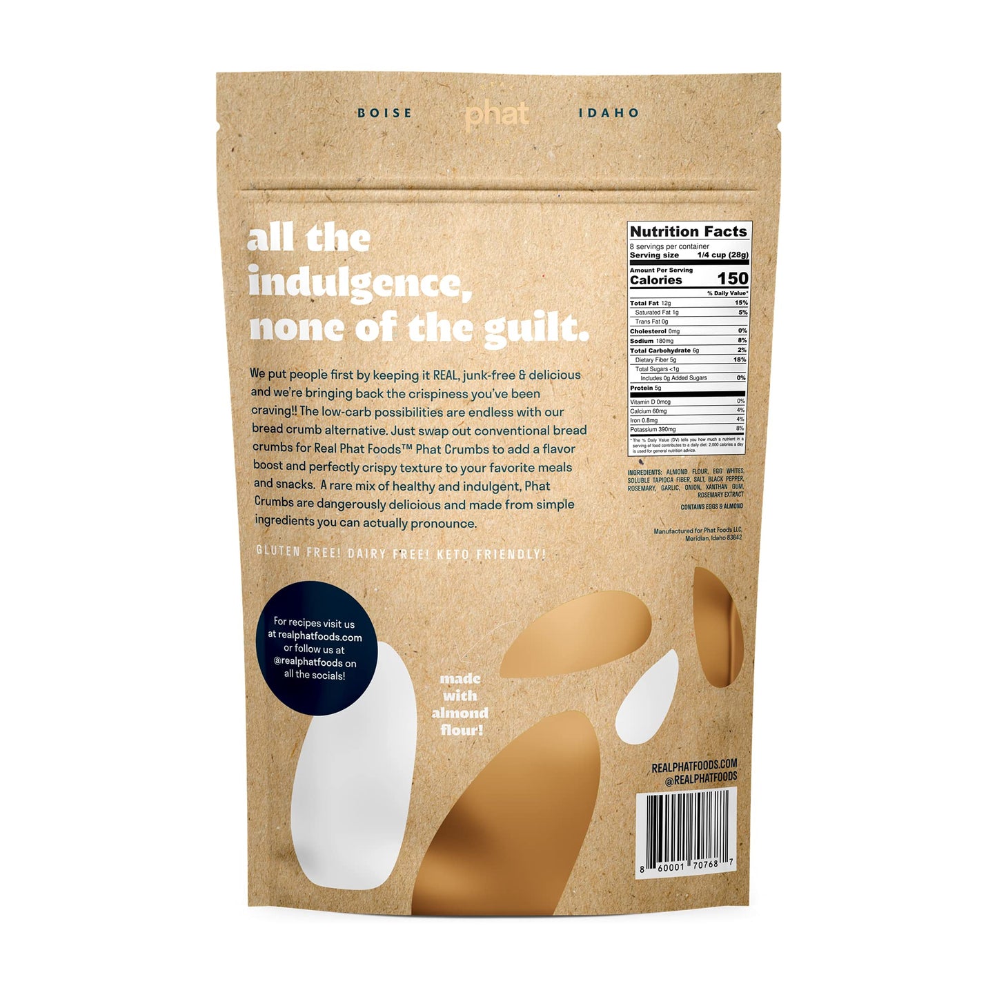 Real Phat Foods Keto Bread Crumbs - Gluten Free, 1 Net Carb, Paleo, 8 Ounces - Italian Flavor