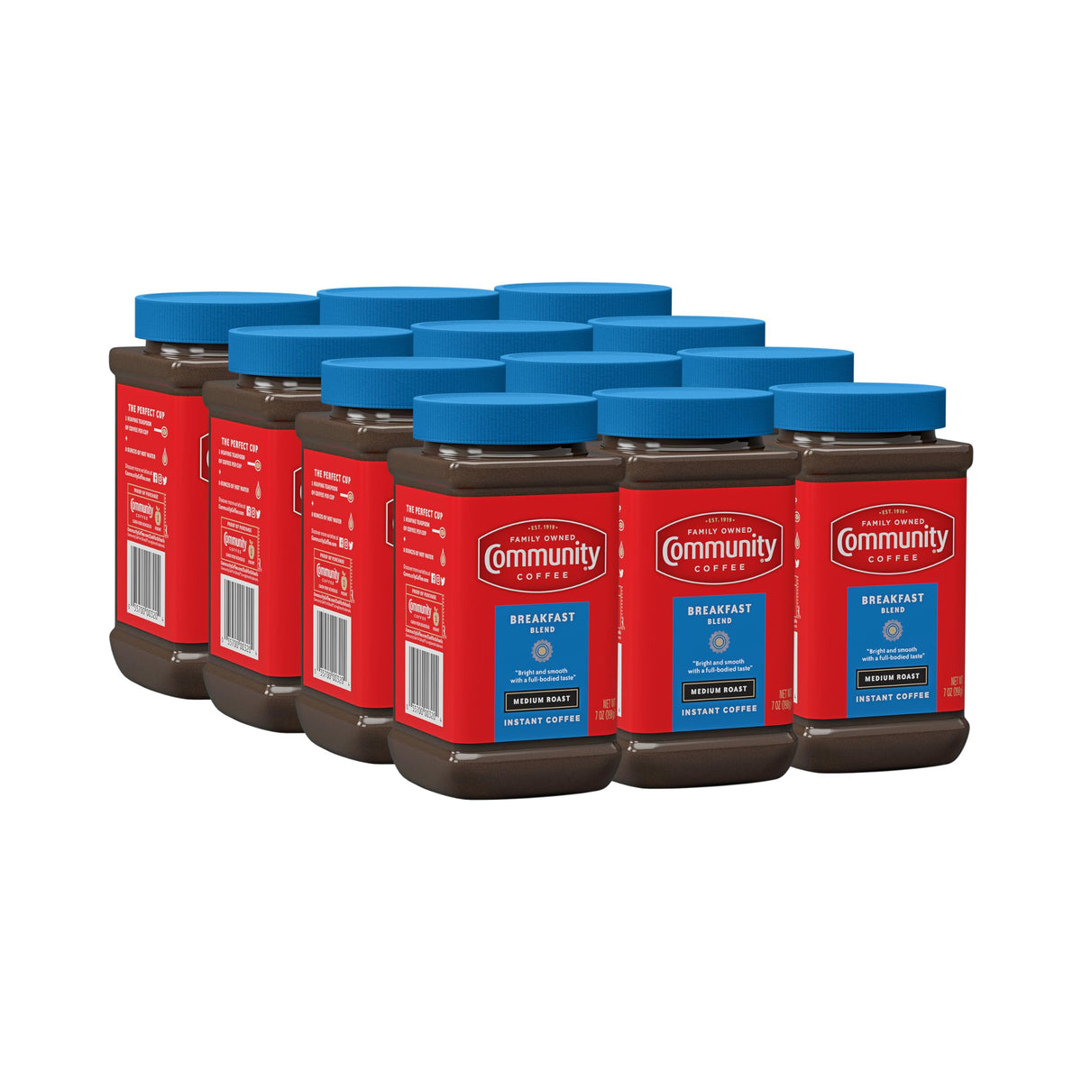 Community Coffee Breakfast Blend Instant Coffee, Medium Roast, 7 Ounce Jar (Pack Of 12)