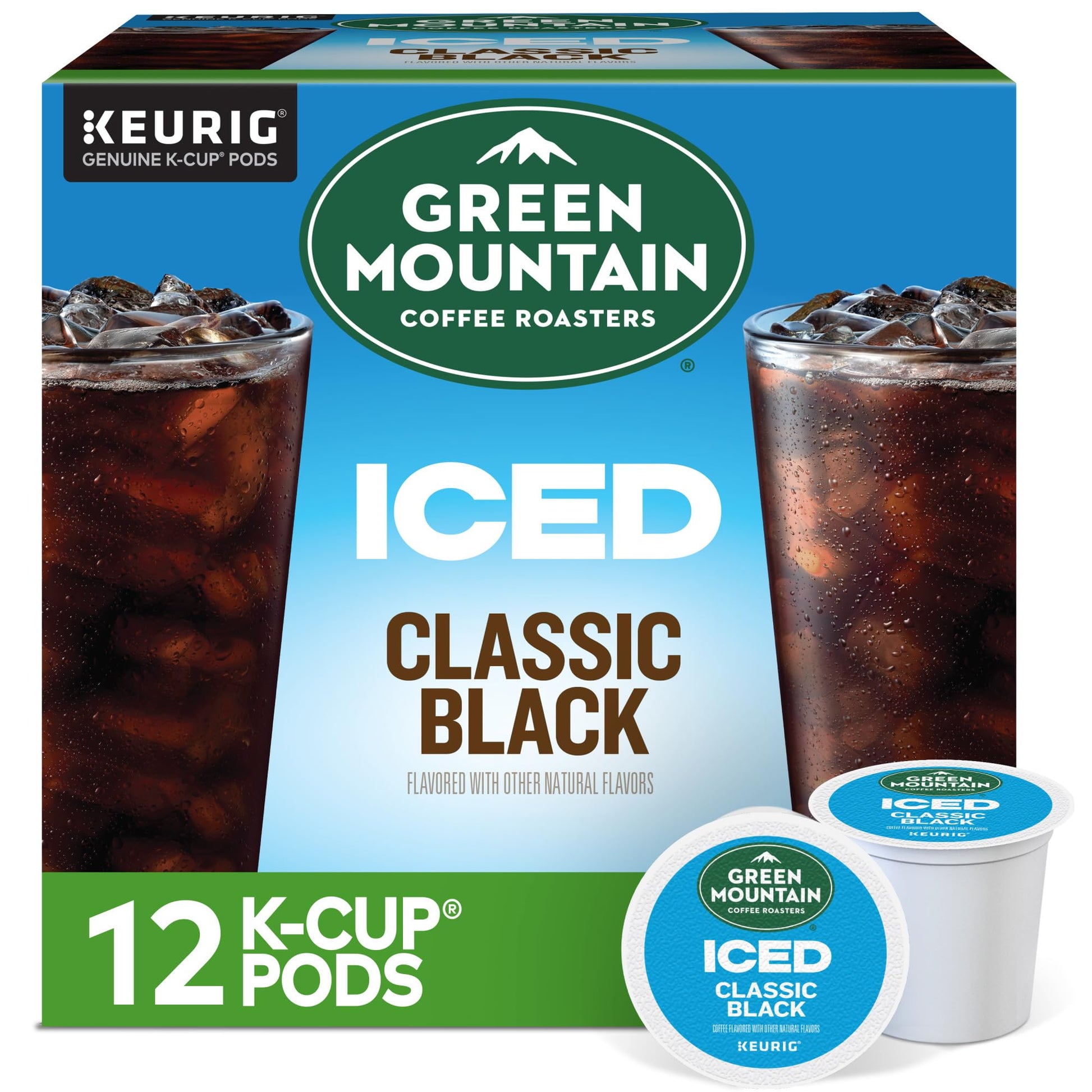 Green Mountain Coffee Roasters Brew Over Ice Classic Black, Single Serve Keurig K-Cup Pods, Medium Roast Iced Coffee, 12 Count