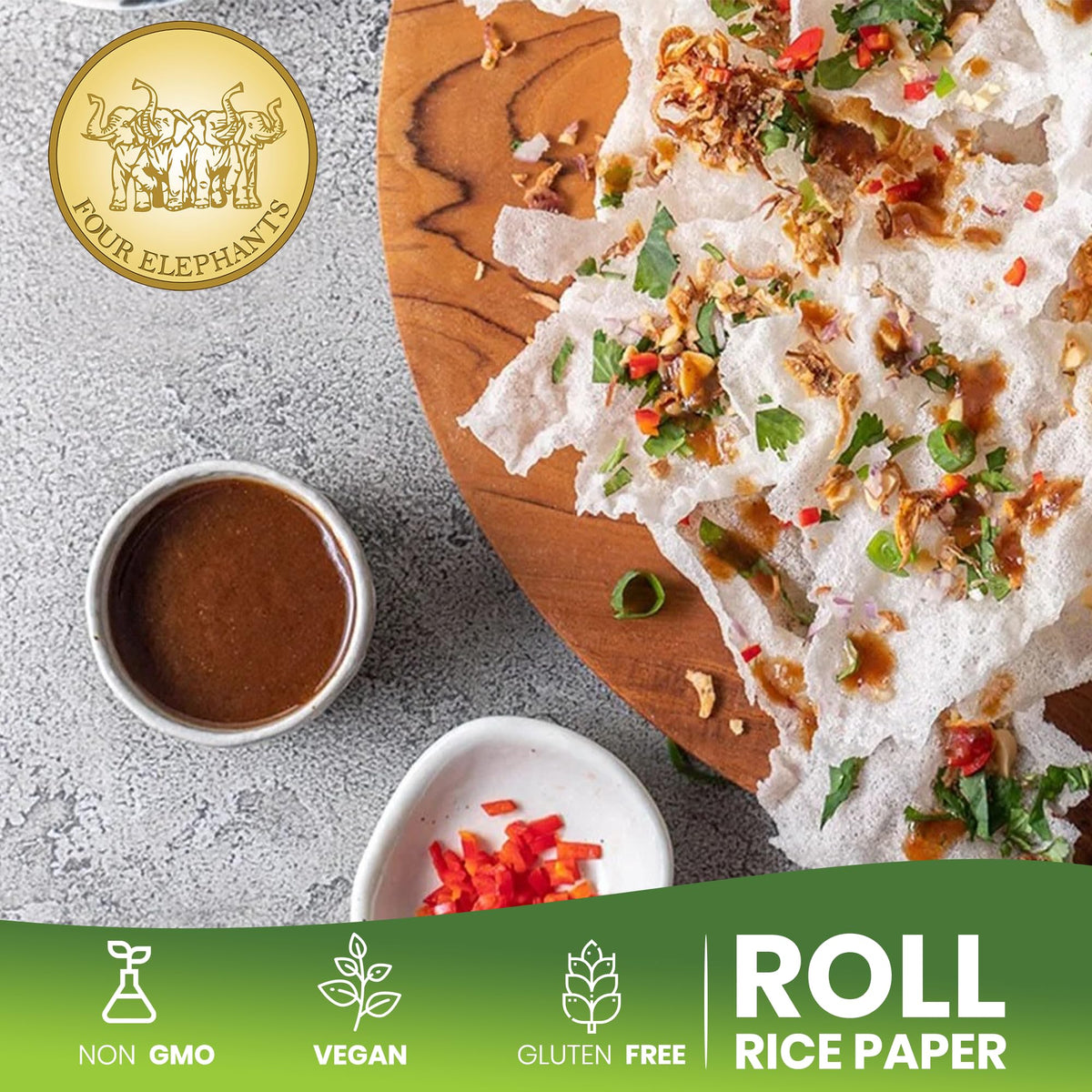 Four Elephants 22CM Round Rice Paper Non-GMO, Premium Spring Roll, 1 Count, Restaurant Quality