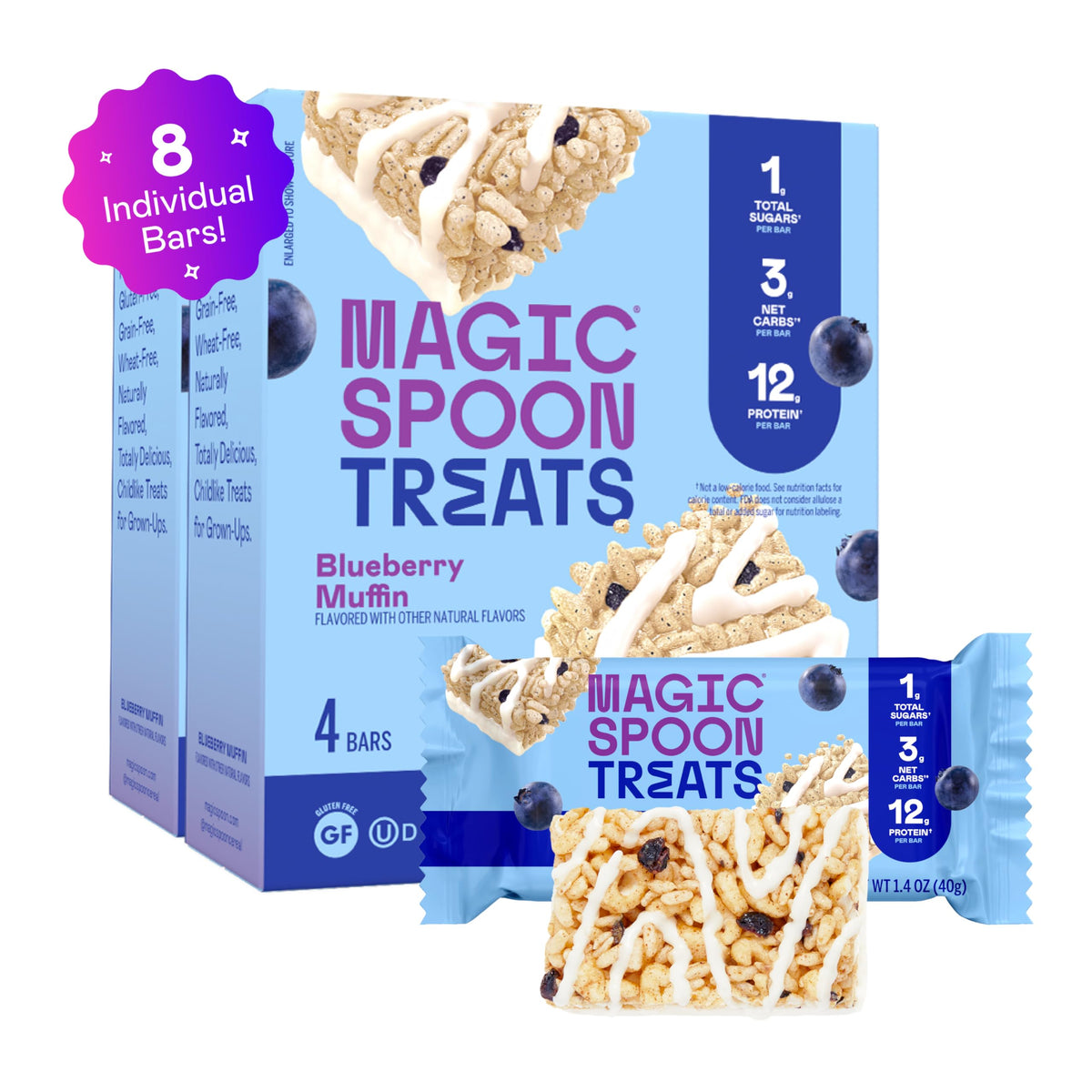 Magic Spoon High Protein Keto Snack Bars - Blueberry Muffin, 2 Pack, Gluten Free, Low Carb, Low Sugar