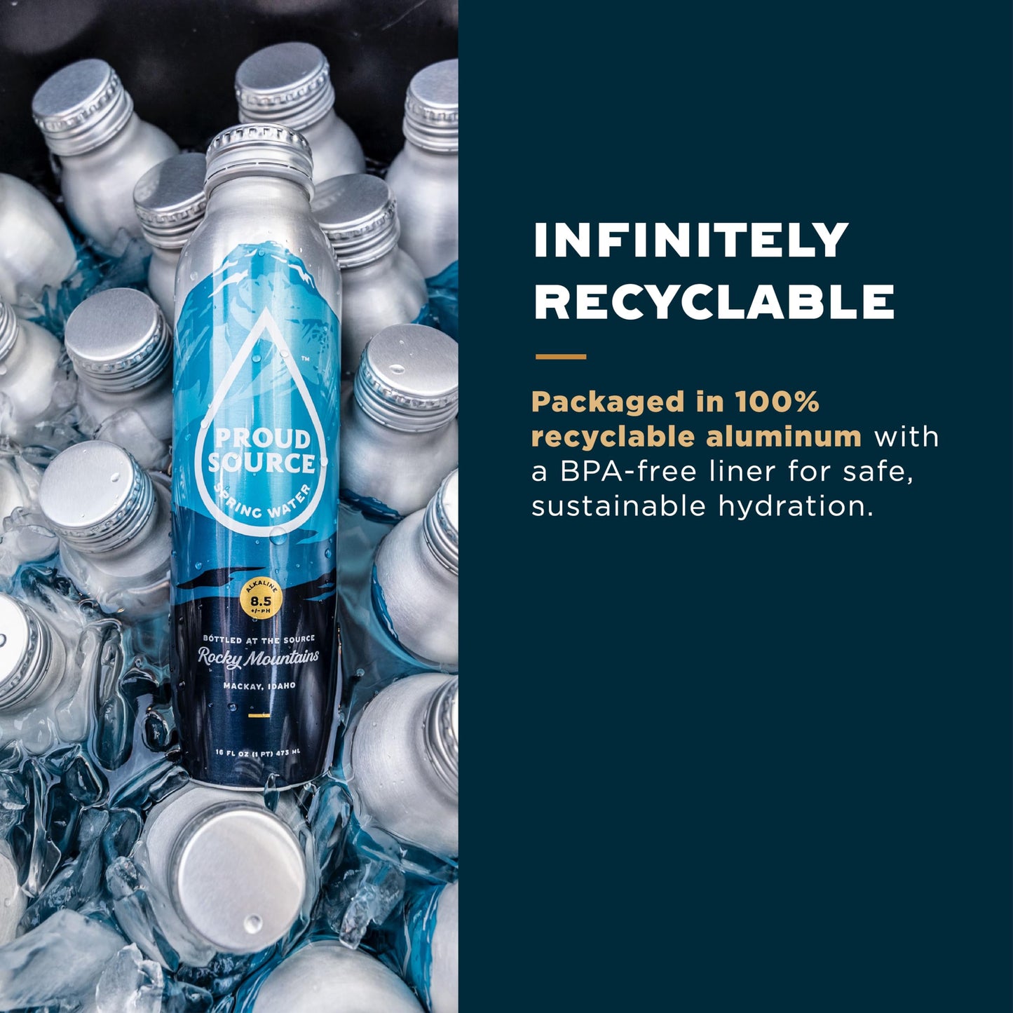 Proud Source Alkaline Spring Water - Rocky Mountain Sourced Mineral Water with Electrolytes  BPA-Free Infinitely Recyclable Aluminum Bottles  Unflavored  25 Fl Oz (Pack of 24)