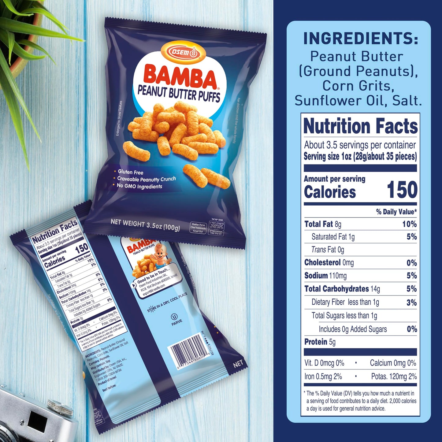 Bamba Peanut Snacks for Families - All Natural Peanut Puffs 3.5 Ounce Large Bag (Pack of 6 x 3.5oz Bags) - Peanut Butter Puffs m