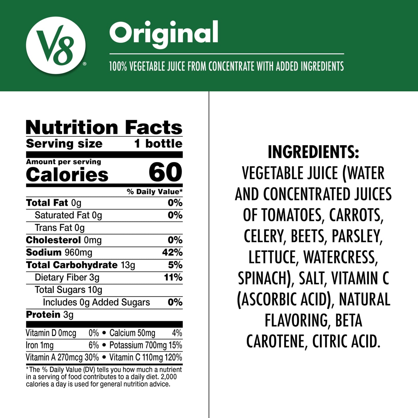 V8 Original 100% Vegetable Juice, 12 fl oz Bottle (12 Pack)