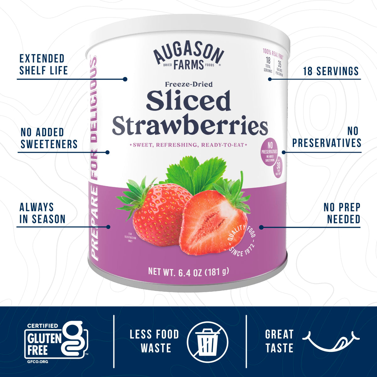 Augason Farms Freeze Dried Sliced Strawberries Can - Gluten Free Snack For Baking, Smoothies, And Emergency Storage - Healthy Individual Fruit Snacks – 6.5 Ounces (18 Servings)