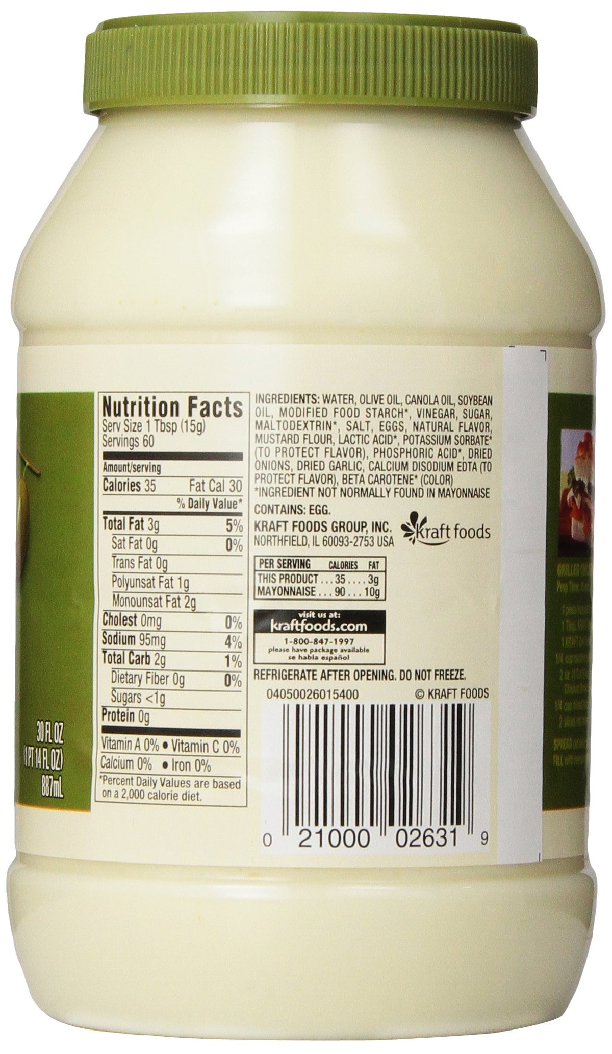 Kraft Mayonnaise With Olive Oil, 30-Ounce Jars (Pack Of 2)
