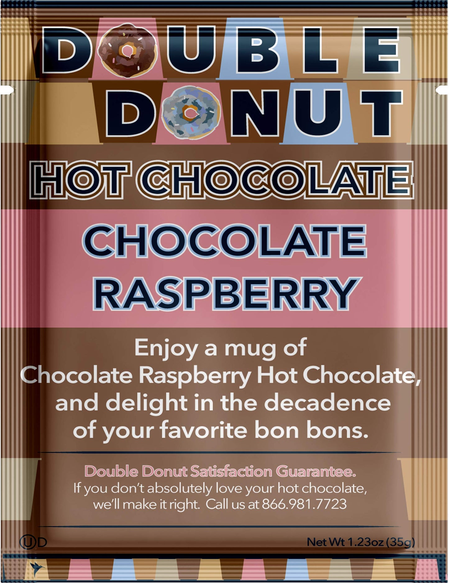 Double Donut Coffee Hot Chocolate Packets, Raspberry Flavor, 18 Count
