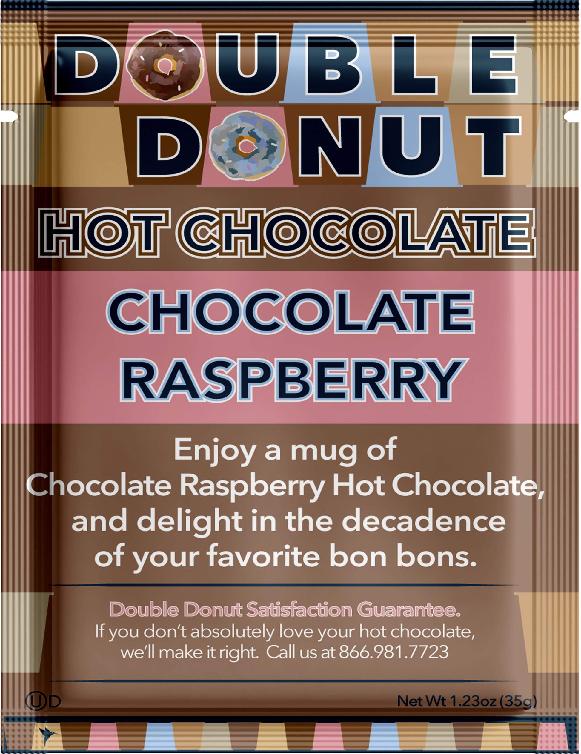 Double Donut Coffee Hot Chocolate Packets, Raspberry Flavor, 18 Count