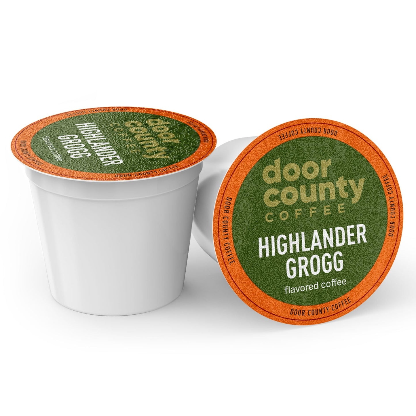 Door County Coffee Highlander Grogg Flavored Coffee Ground | 30 Count Single Serve Cups | Medium Roast | 100% Specialty Arabica Coffee | Flavored Gourmet Coffee | Caramel & Irish Cream Coffee