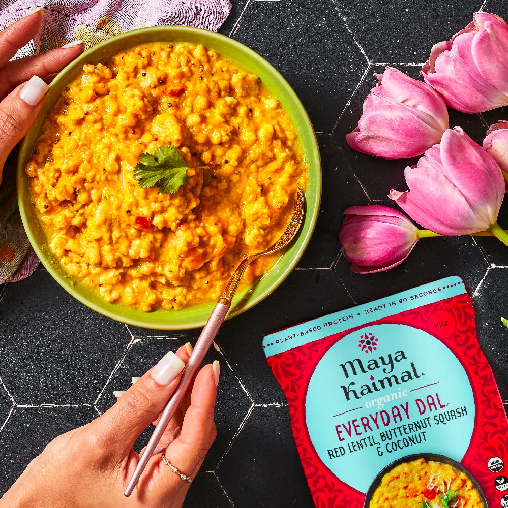 Maya Kaimal - Organic Indian Everyday Dal - Red Lentil 10Oz - Fully Cooked With Butternut Squash And Coconut - Vegan - Microwava